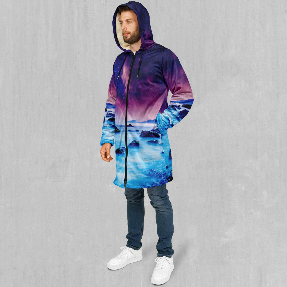 Liquid Lights Zip Up Cloak (White Fur)