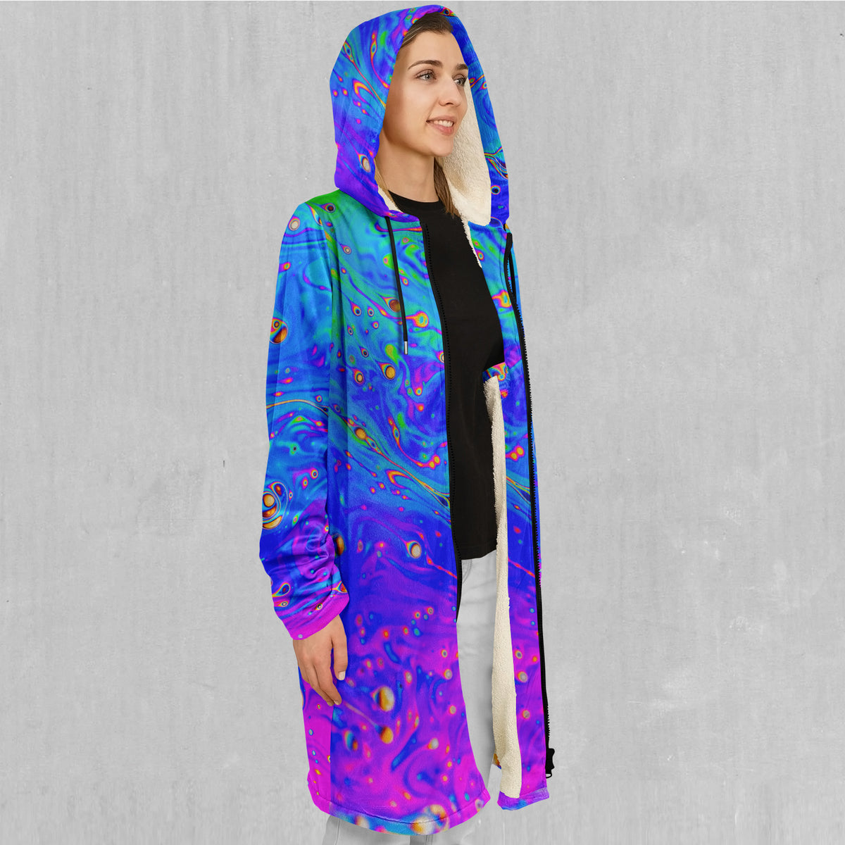 Liquified Zip Up Cloak (White Fur)