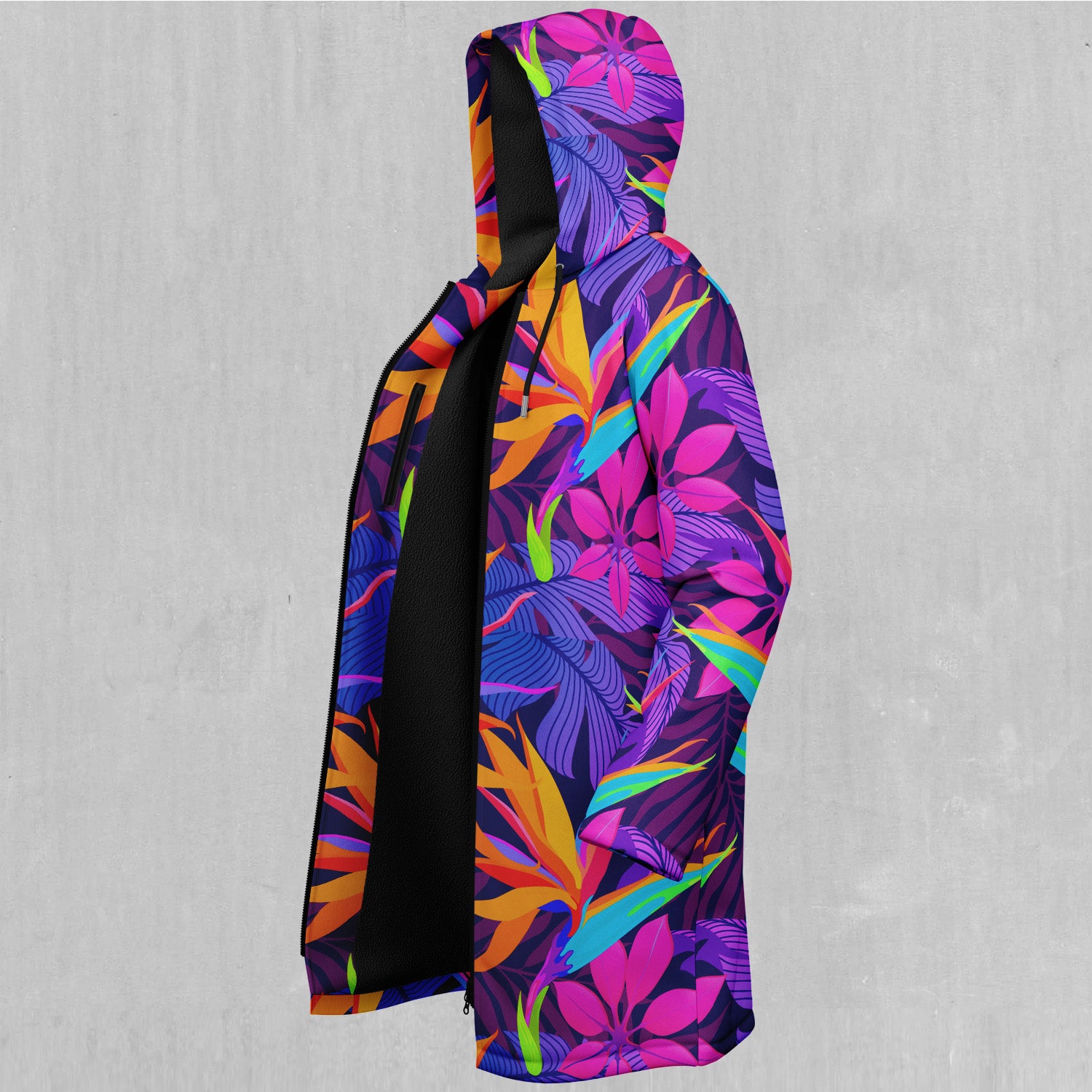 Neon Jungle Zip Up Cloak (Black Fur)