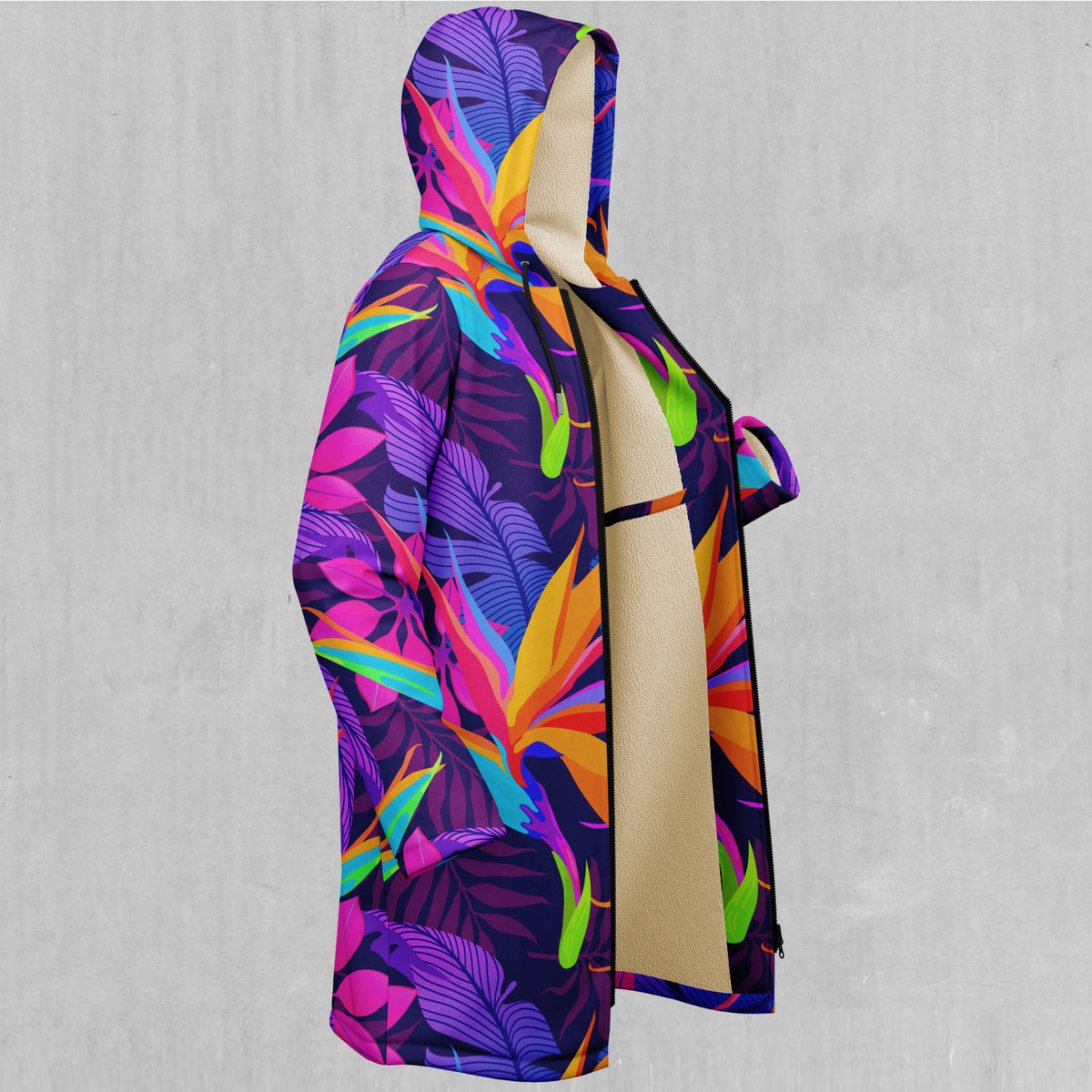 Neon Jungle Zip Up Cloak (White Fur)