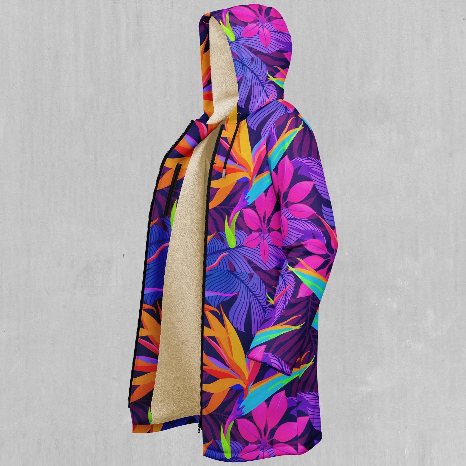 Neon Jungle Zip Up Cloak (White Fur)