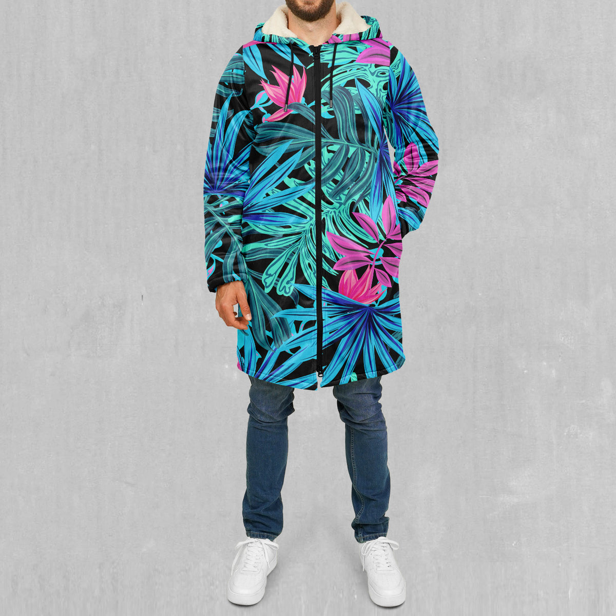 Neon Lush Zip Up Cloak (White Fur)