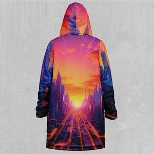 Neon Skyline Zip Up Cloak (Black Fur)