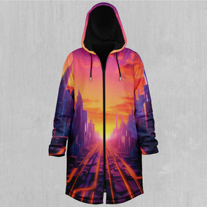 Neon Skyline Zip Up Cloak (Black Fur)