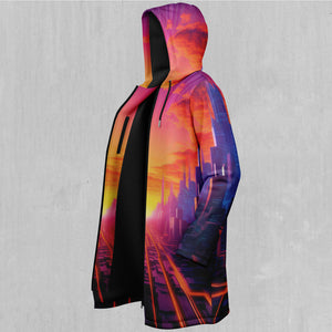 Neon Skyline Zip Up Cloak (Black Fur)