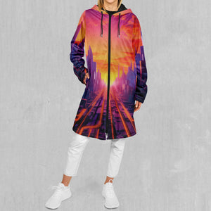 Neon Skyline Zip Up Cloak (Black Fur)