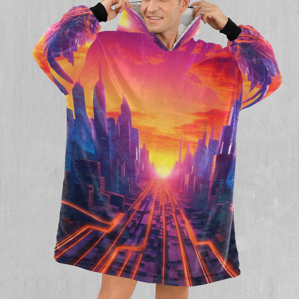 Neon Skyline Blanket Hoodie