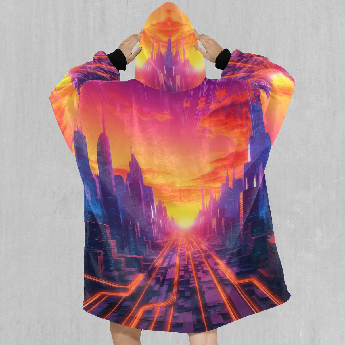 Neon Skyline Blanket Hoodie