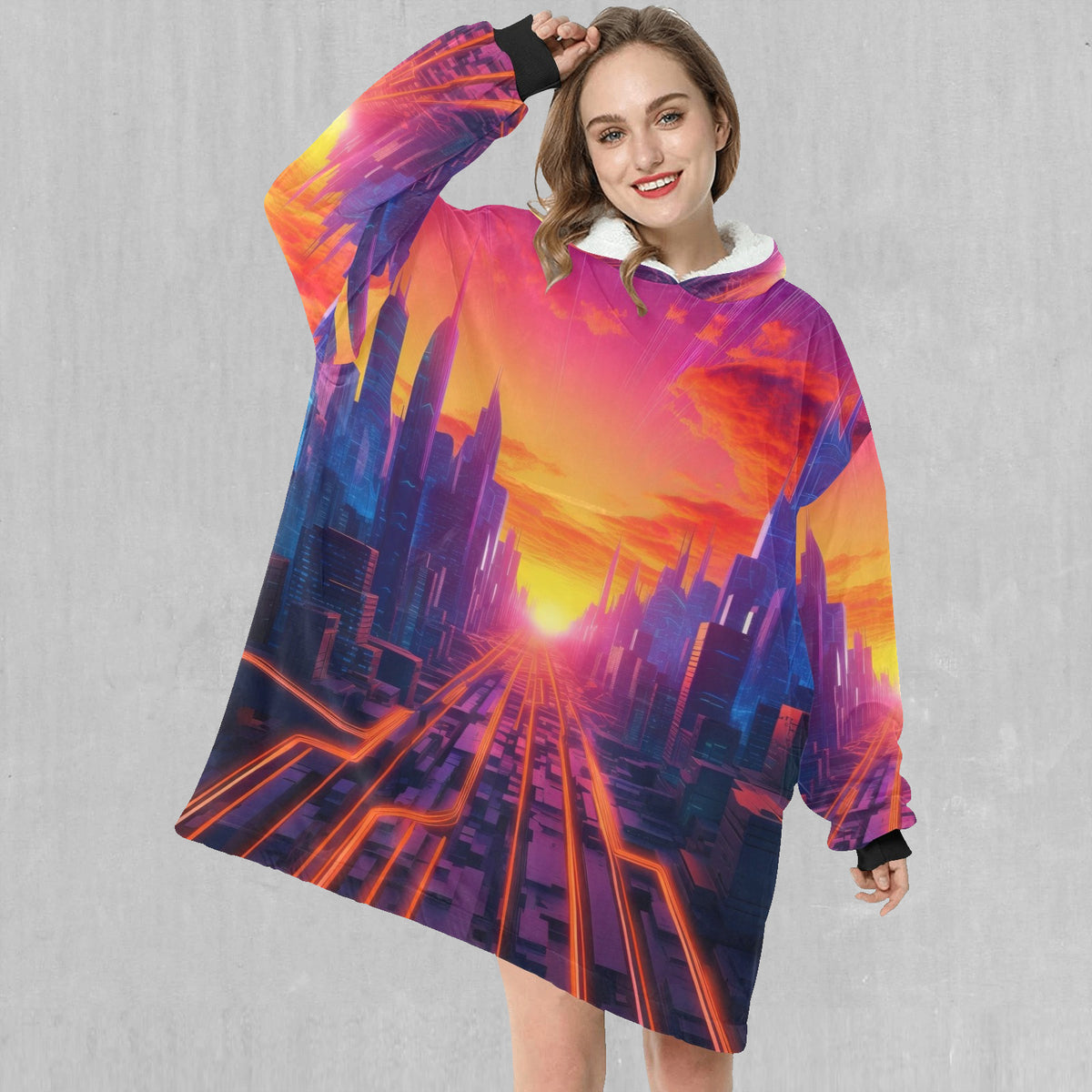 Neon Skyline Blanket Hoodie