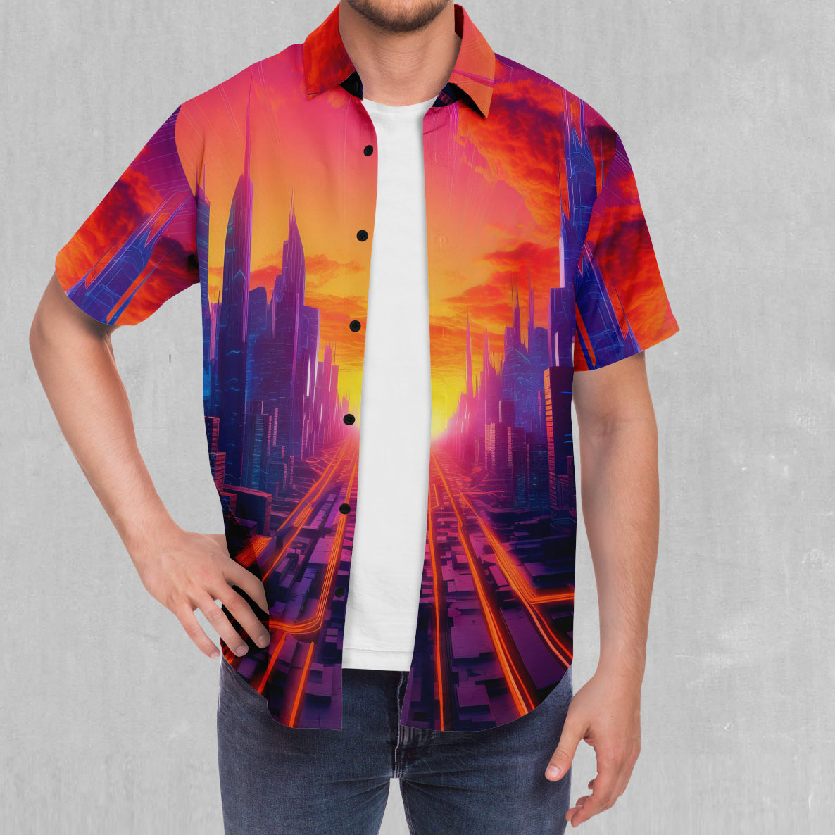 Neon Skyline Button Down Shirt
