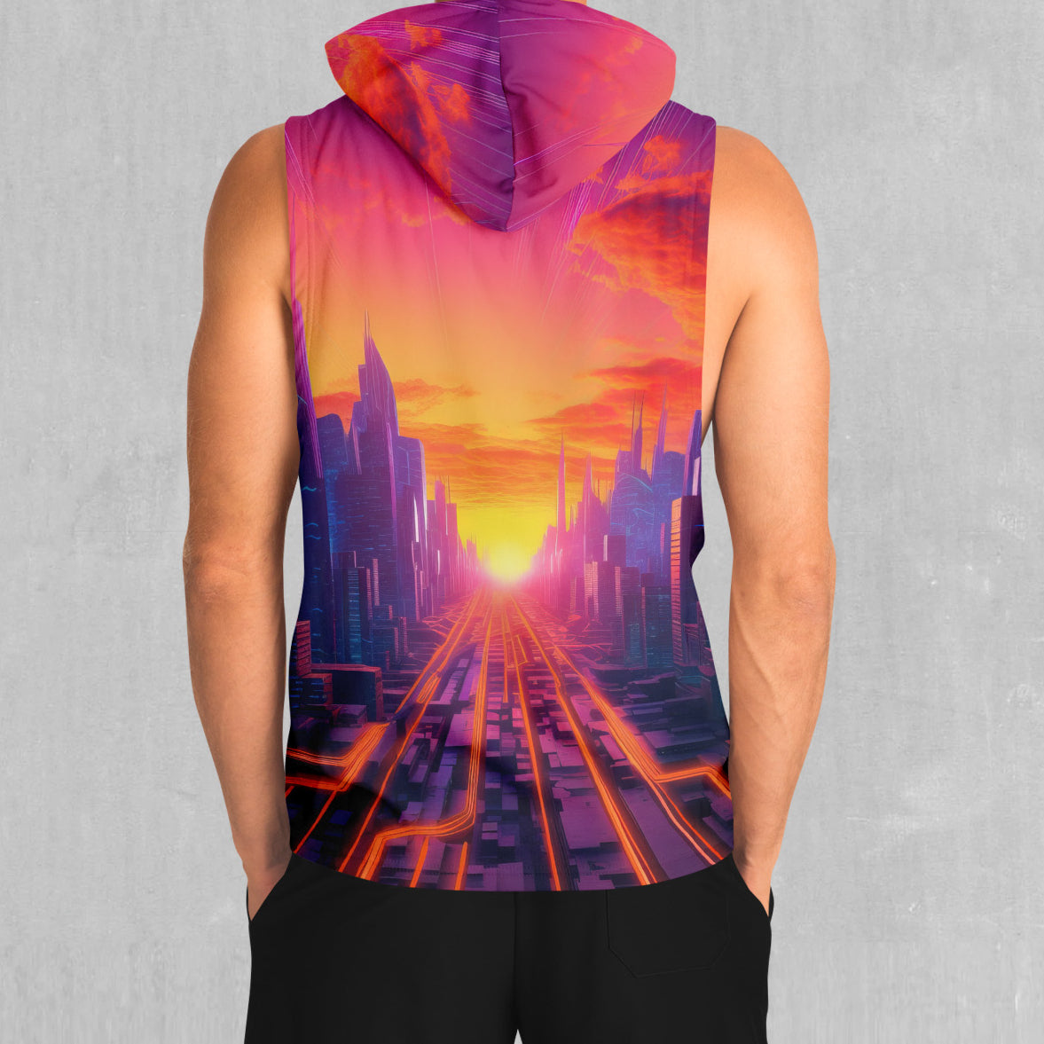 Neon Skyline Sleeveless Hoodie