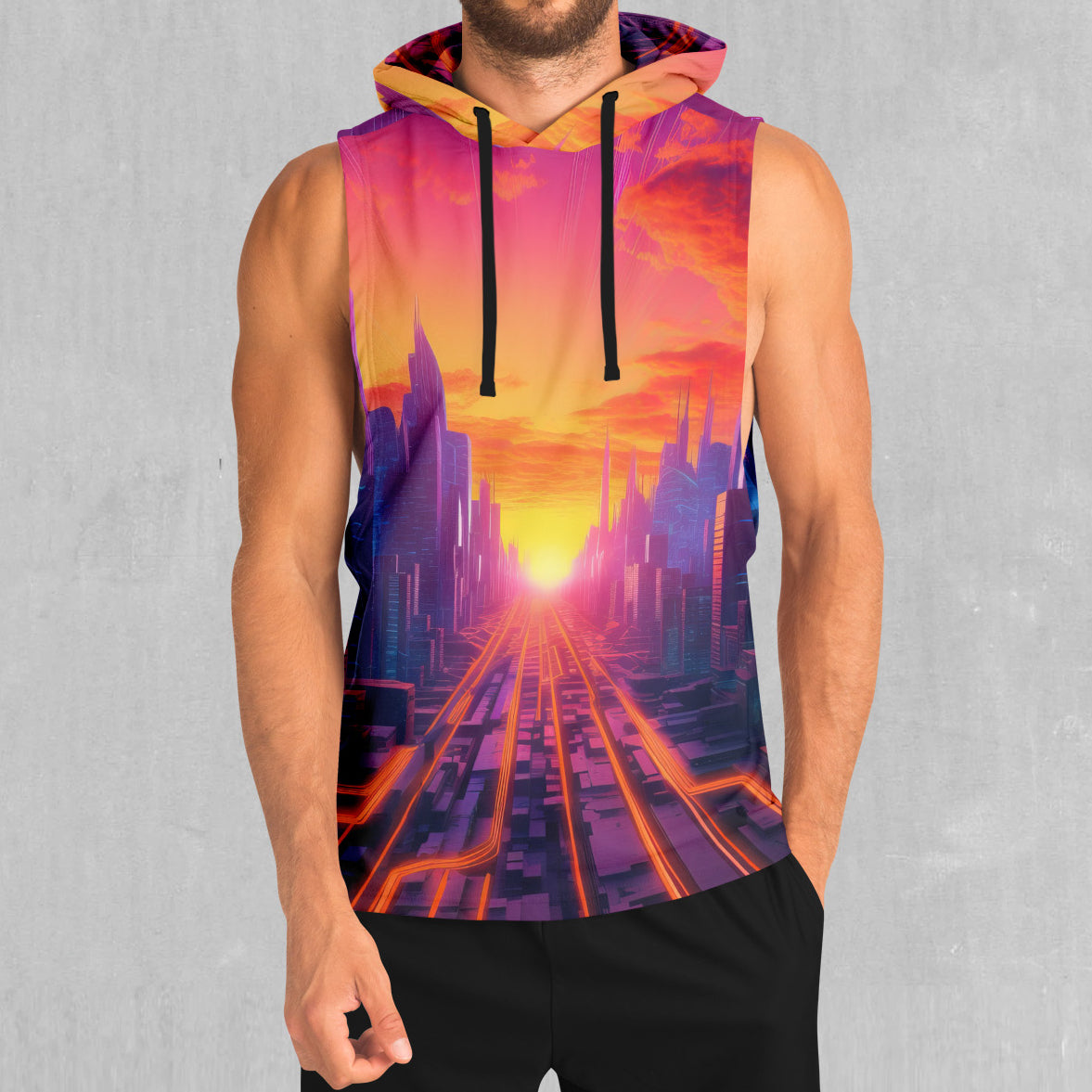 Neon Skyline Sleeveless Hoodie