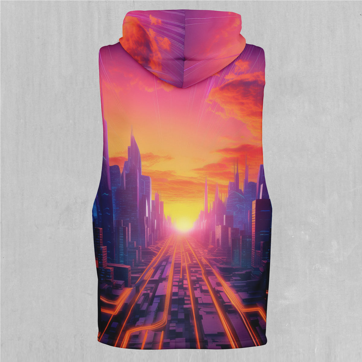 Neon Skyline Sleeveless Hoodie