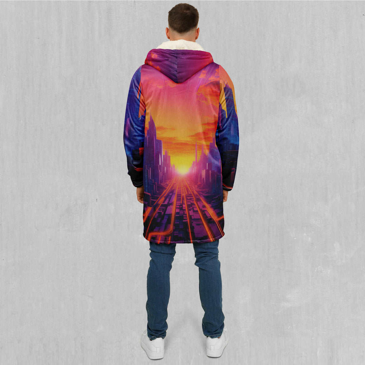 Neon Skyline Zip Up Cloak (White Fur)