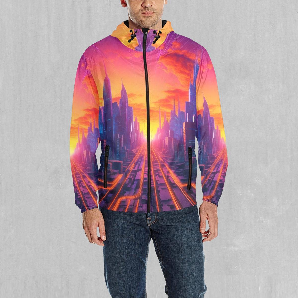 Neon Skyline Windbreaker