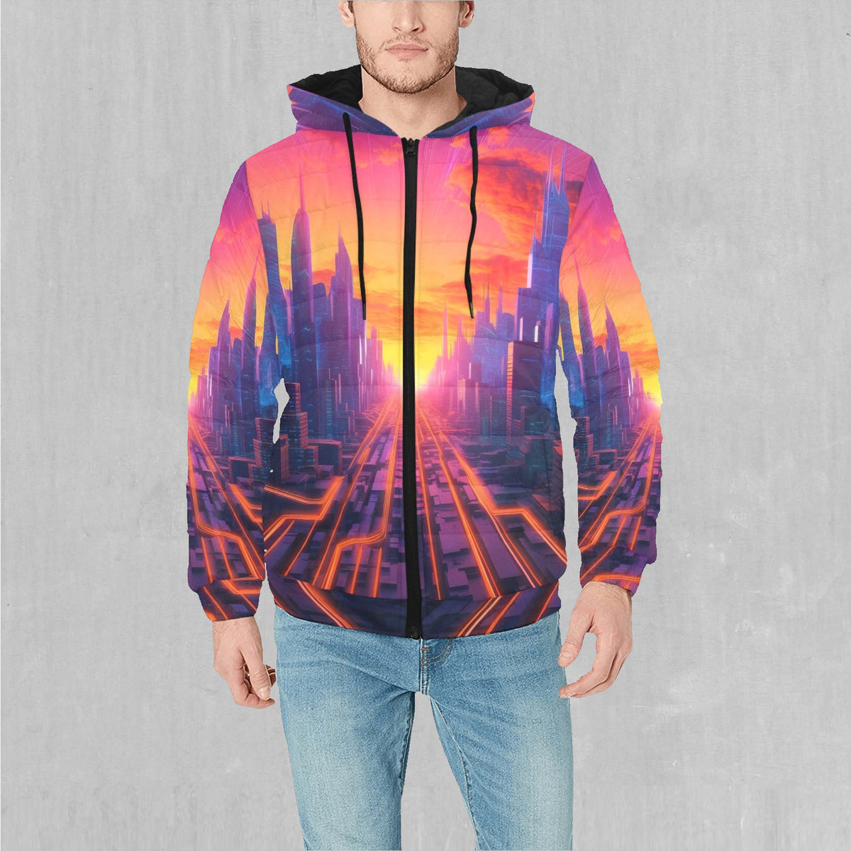 Neon Skyline Puffer Jacket