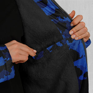 Oceania Blue Camo Zip Up Cloak (Black Fur)