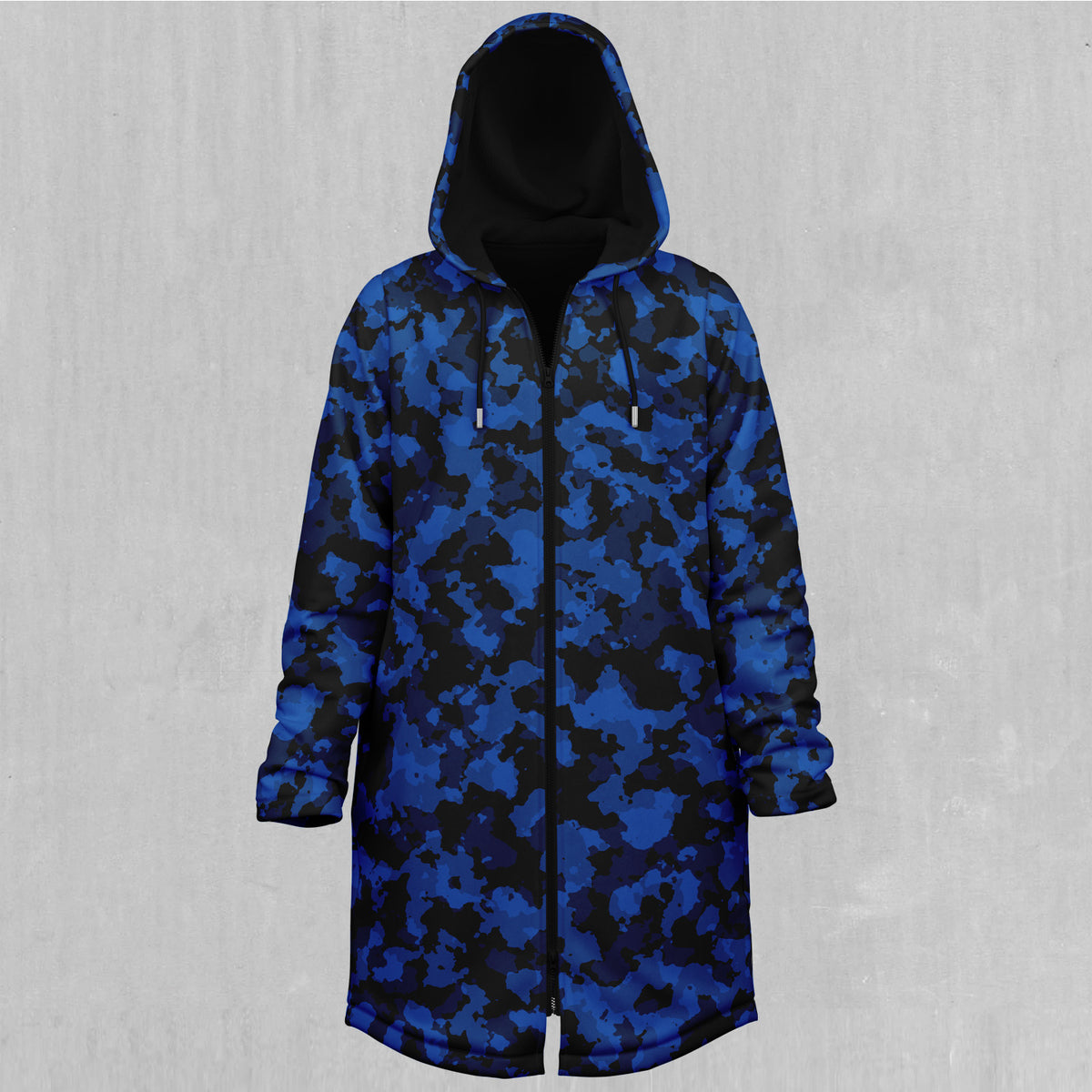 Oceania Blue Camo Zip Up Cloak (Black Fur)