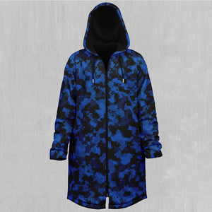 Oceania Blue Camo Zip Up Cloak (Black Fur)