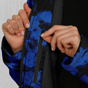 Oceania Blue Camo Zip Up Cloak (Black Fur)