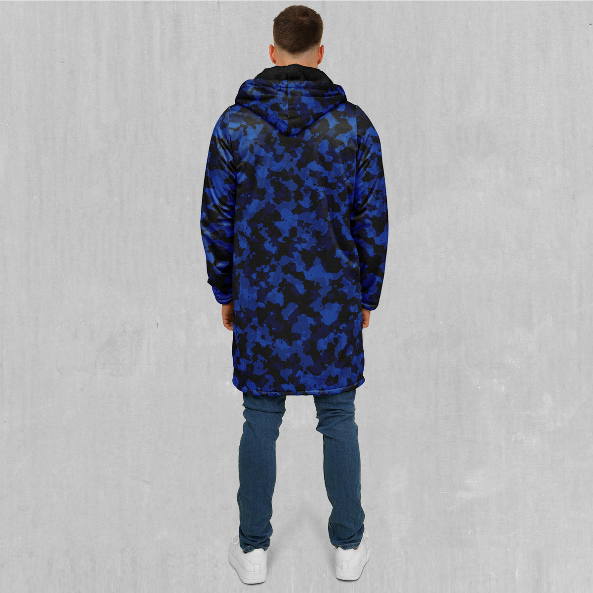 Oceania Blue Camo Zip Up Cloak (Black Fur)