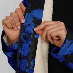 Oceania Blue Camo Zip Up Cloak (White Fur)