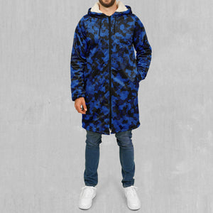 Oceania Blue Camo Zip Up Cloak (White Fur)