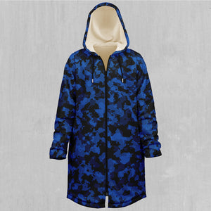 Oceania Blue Camo Zip Up Cloak (White Fur)