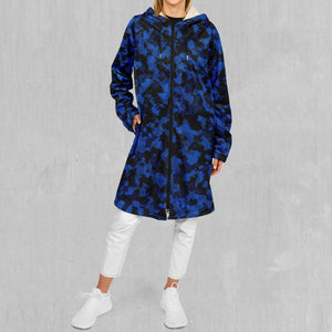 Oceania Blue Camo Zip Up Cloak (White Fur)