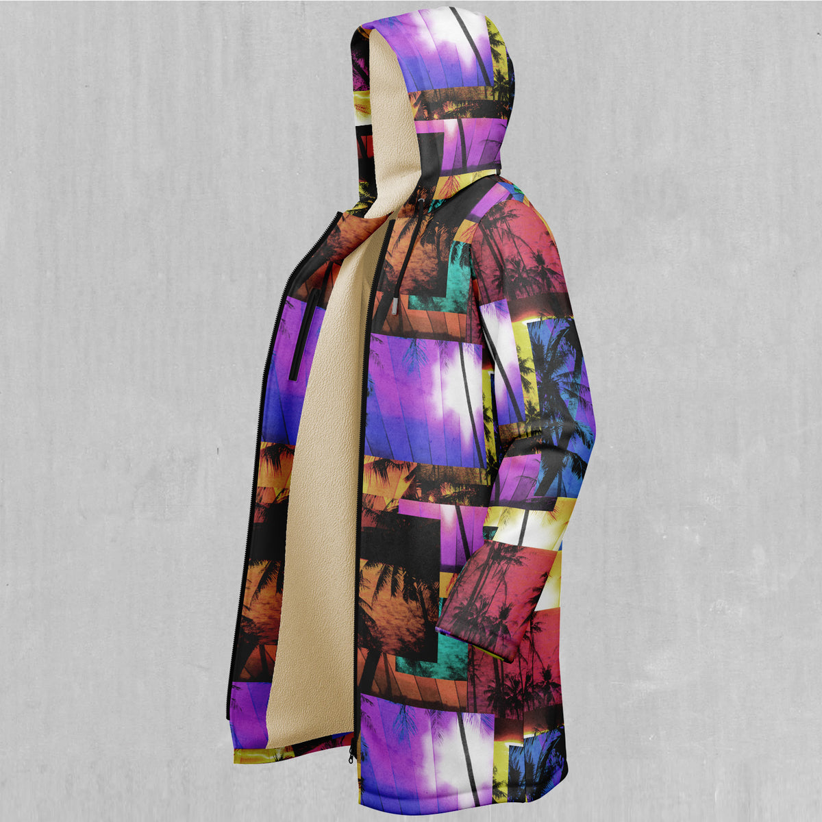 Paradise Collage Zip Up Cloak (White Fur)