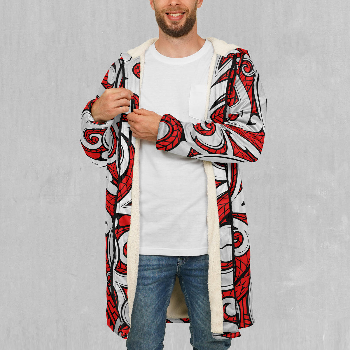 Polynesian Warrior Zip Up Cloak (White Fur)