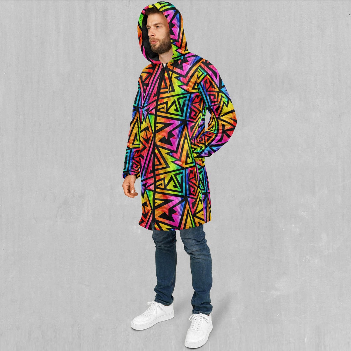 Prismatic Spectrum Zip Up Cloak  (White Fur)