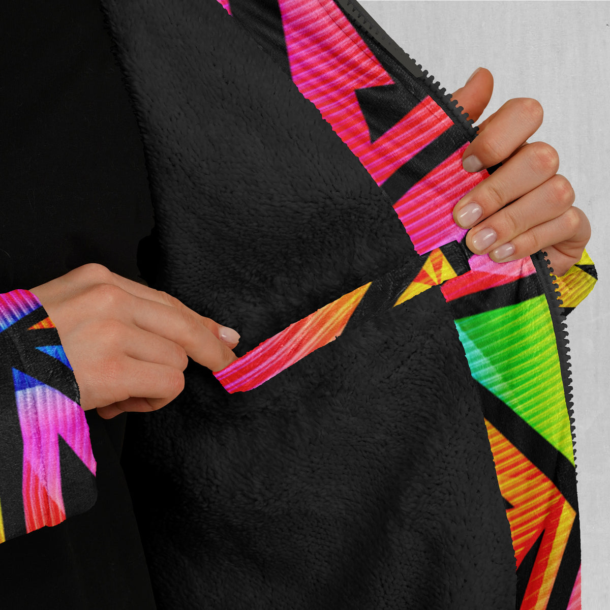 Prismatic Spectrum Zip Up Cloak  (White Fur)
