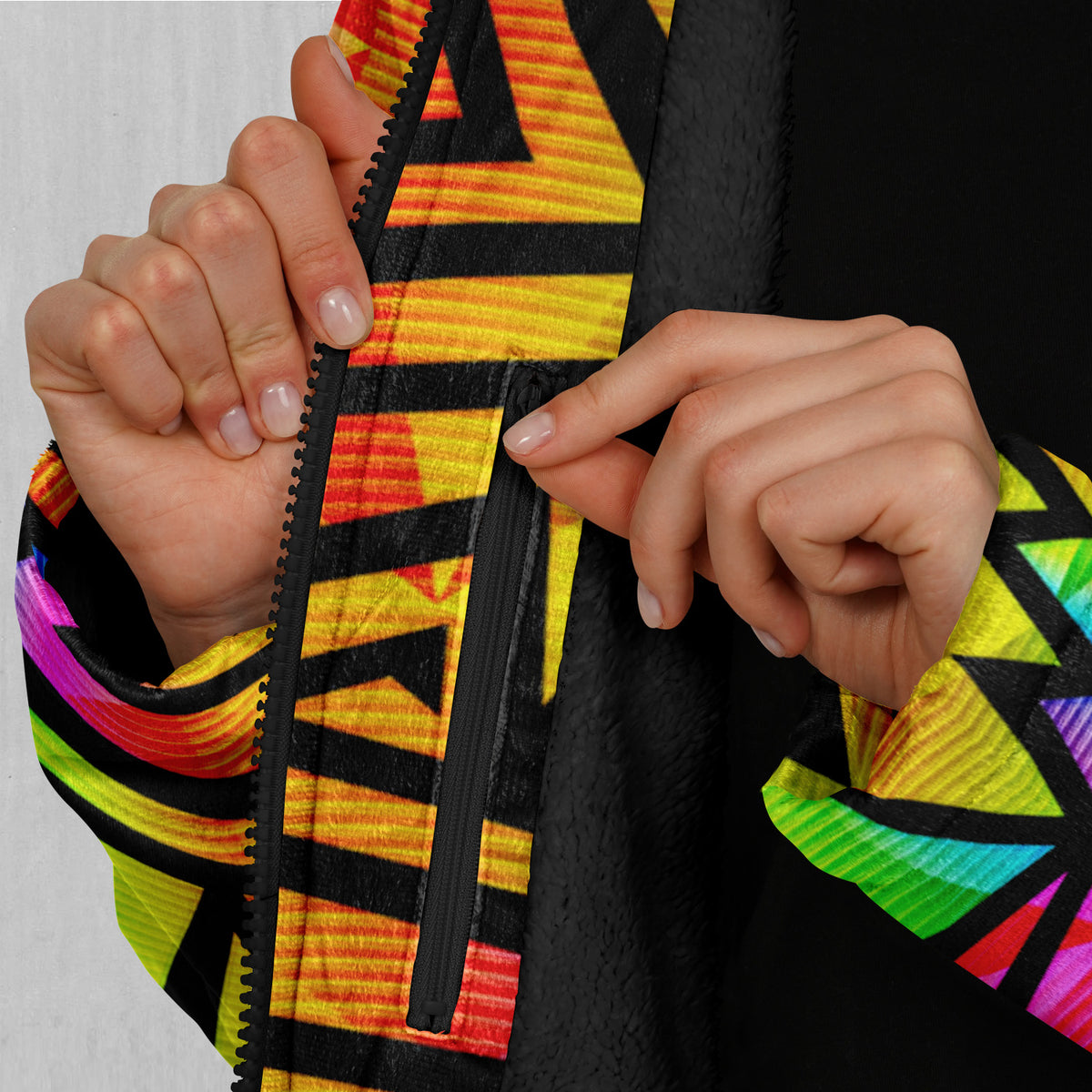 Prismatic Spectrum Zip Up Cloak  (White Fur)