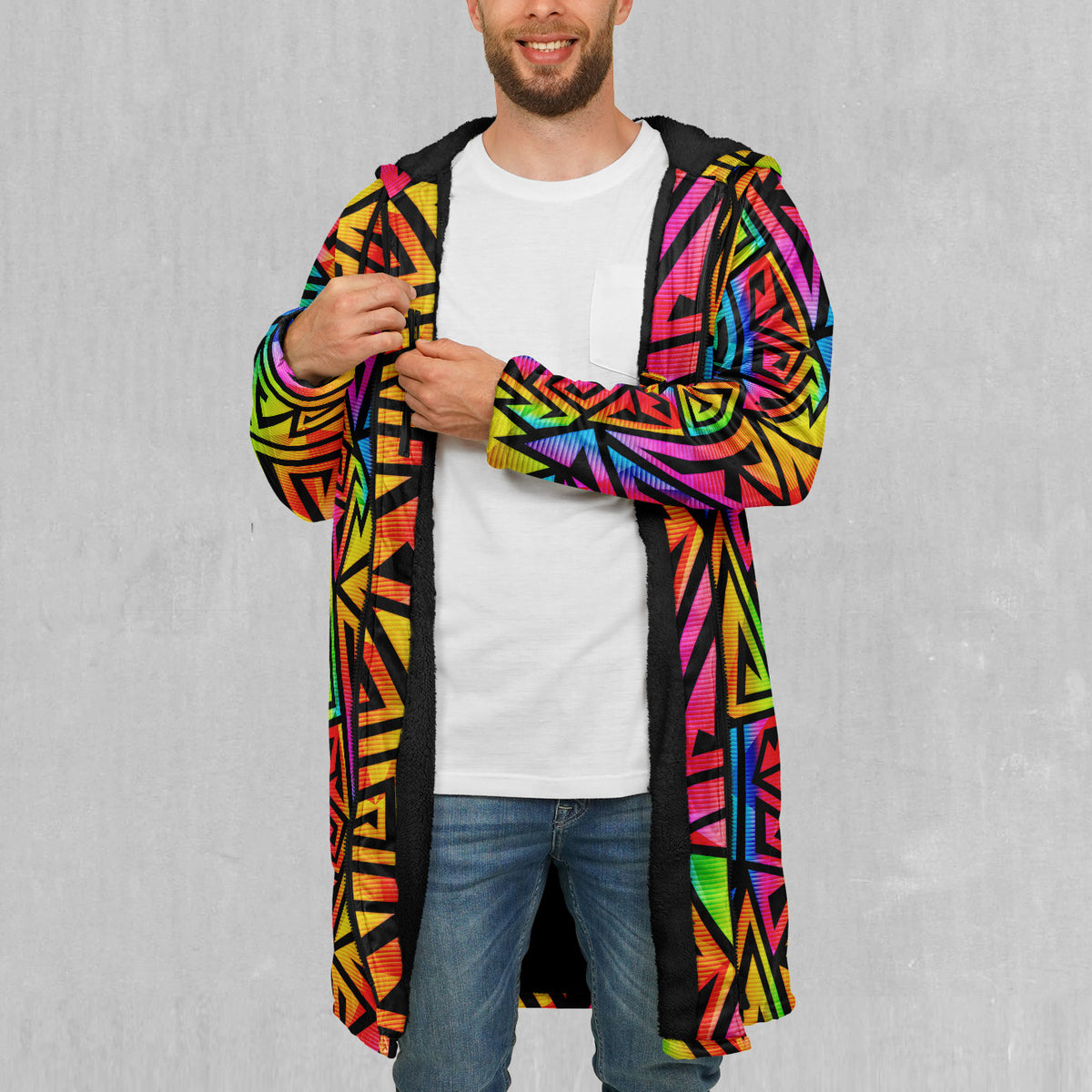 Prismatic Spectrum Zip Up Cloak  (White Fur)