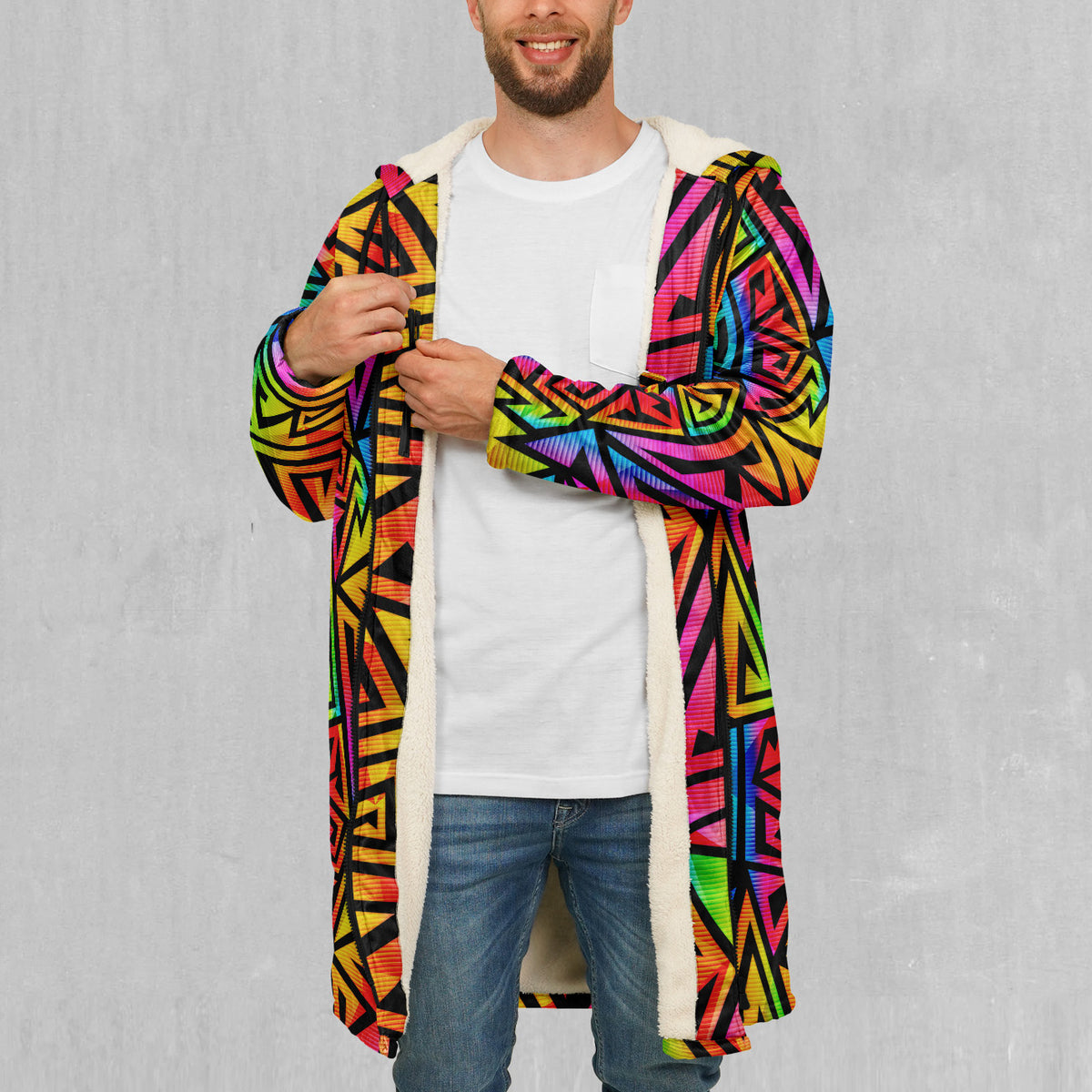 Prismatic Spectrum Zip Up Cloak (Black Fur)