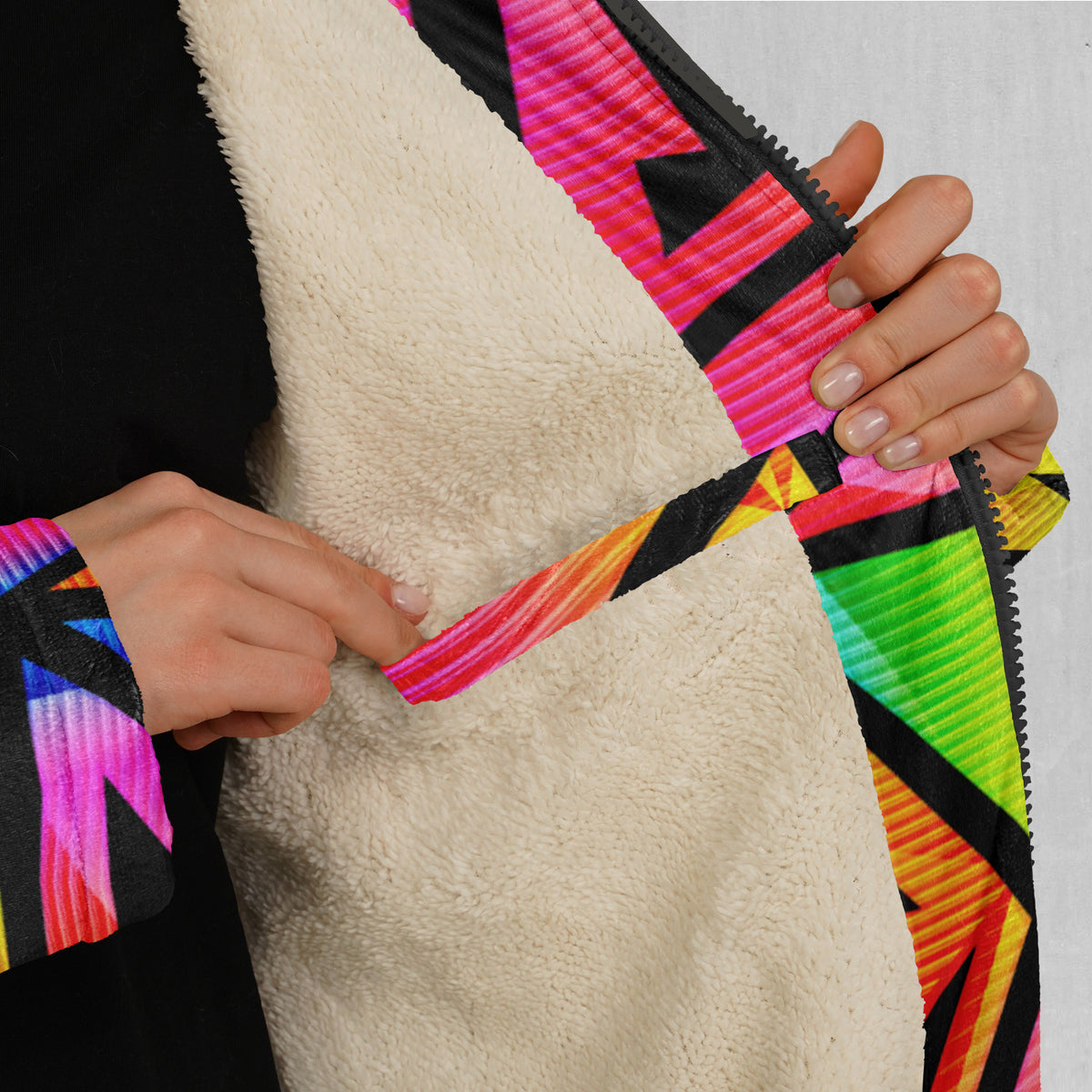 Prismatic Spectrum Zip Up Cloak (Black Fur)