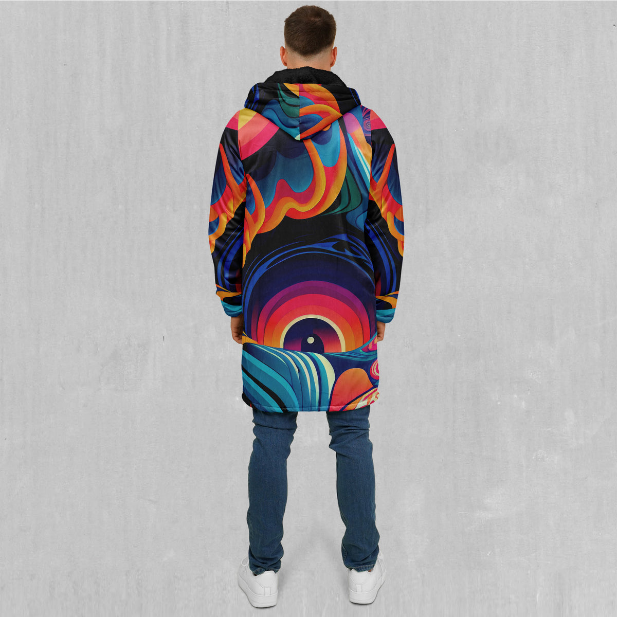 Psychedelic Vortex Zip Up Cloak (Black Fur)