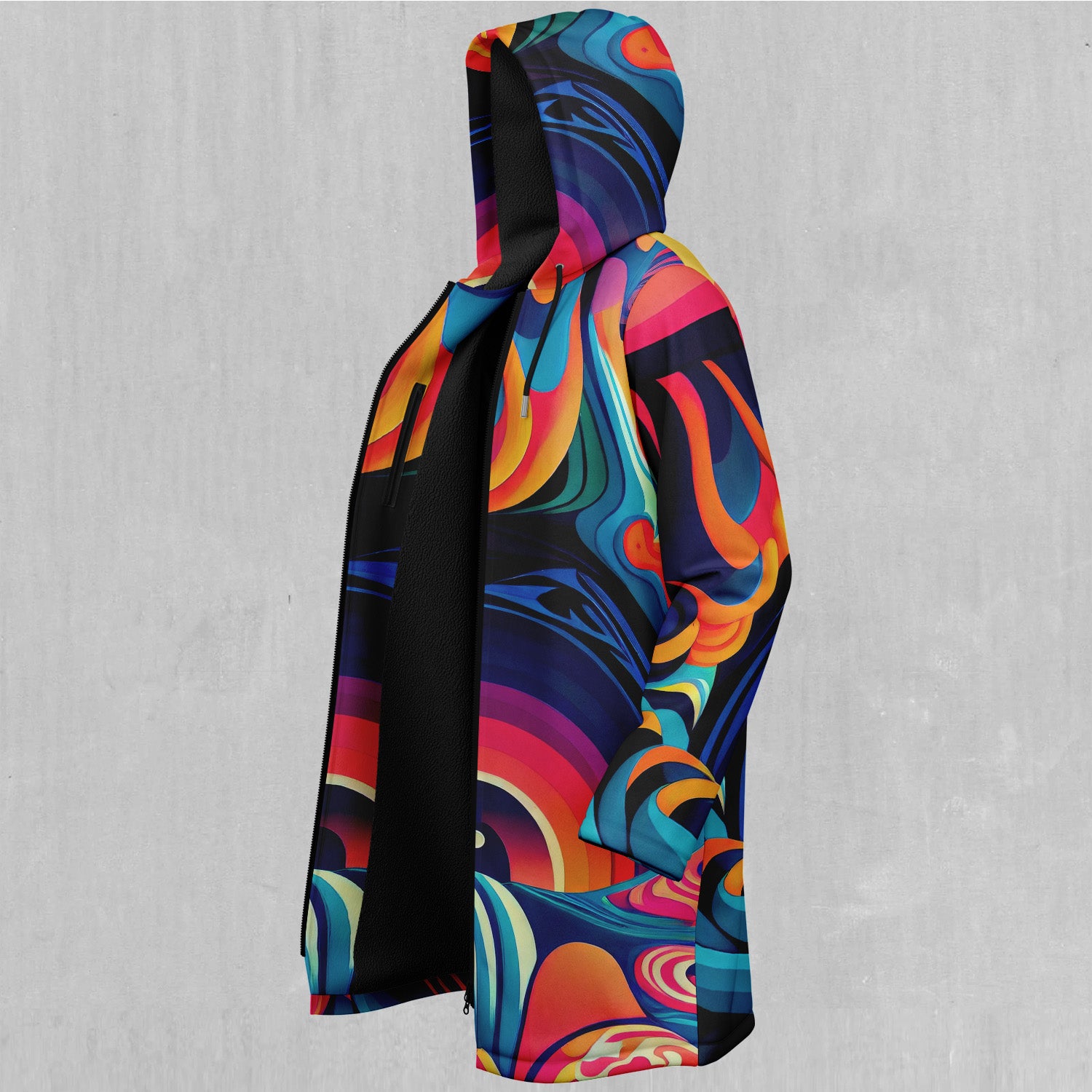 Psychedelic Vortex Zip Up Cloak (Black Fur)