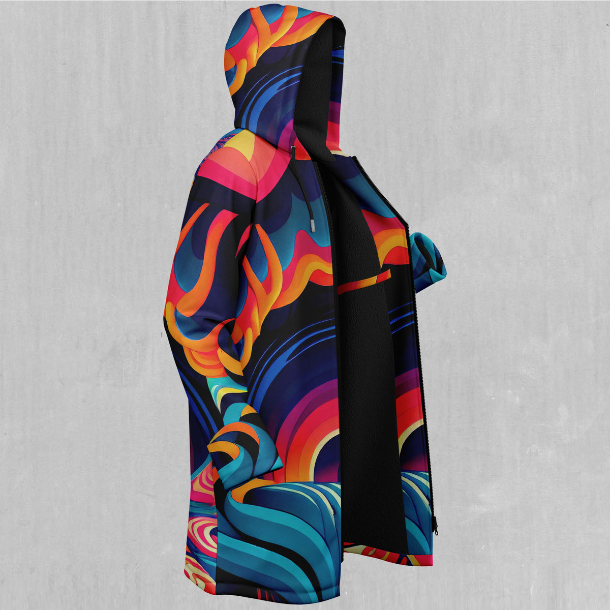 Psychedelic Vortex Zip Up Cloak (Black Fur)