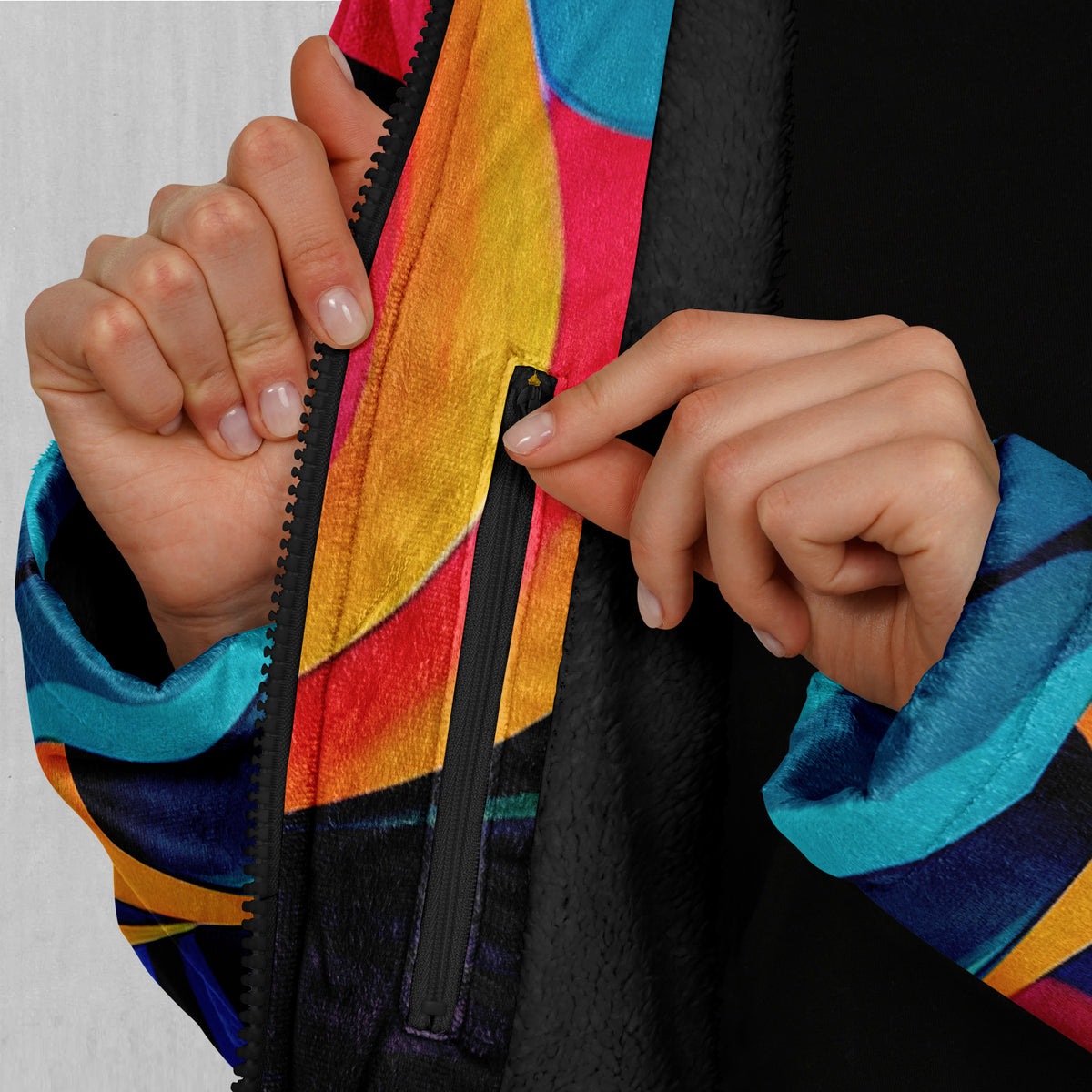 Psychedelic Vortex Zip Up Cloak (Black Fur)