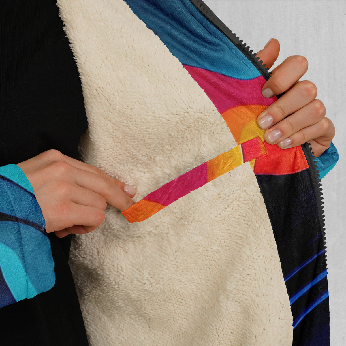 Psychedelic Vortex Zip Up Cloak (White Fur)