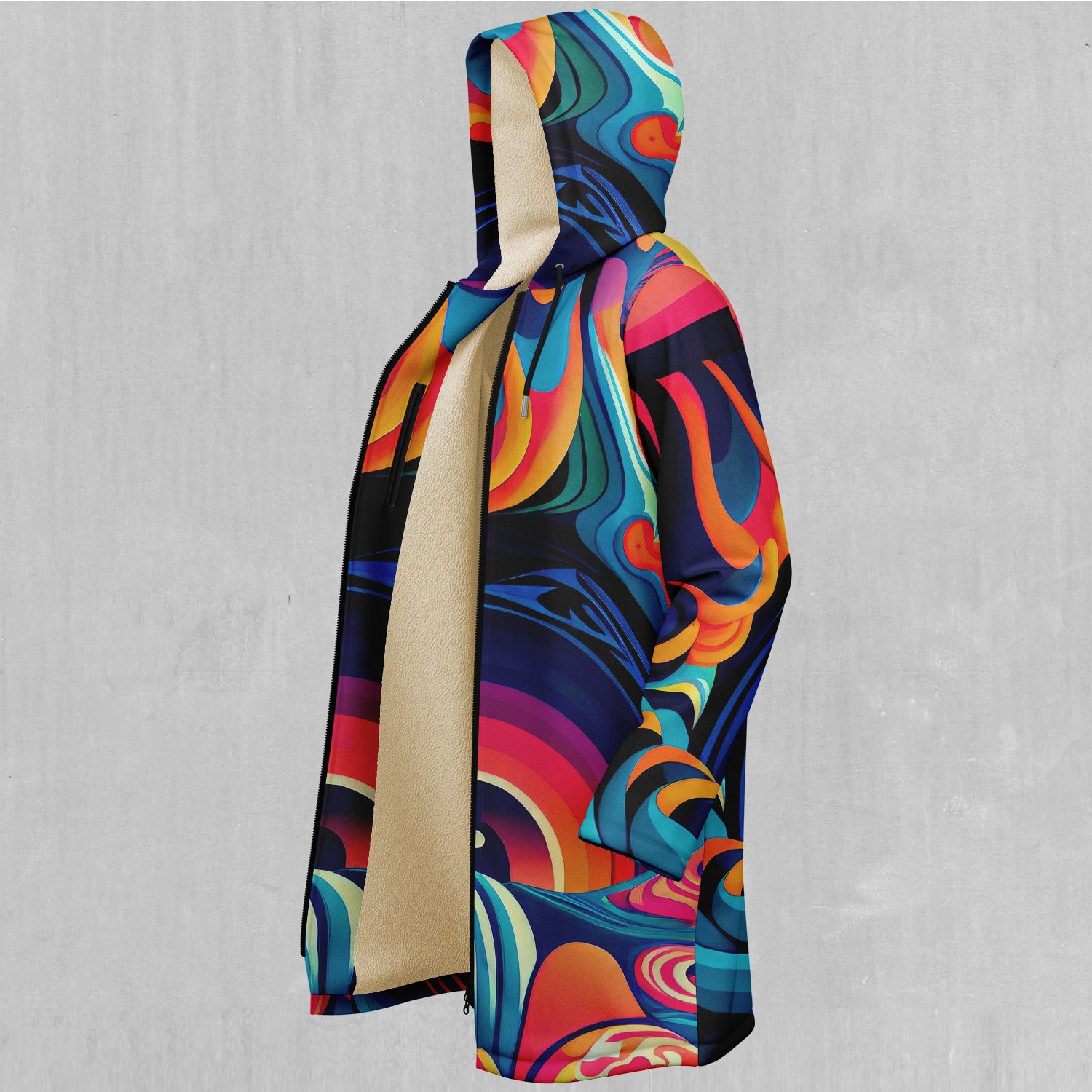 Psychedelic Vortex Zip Up Cloak (White Fur)