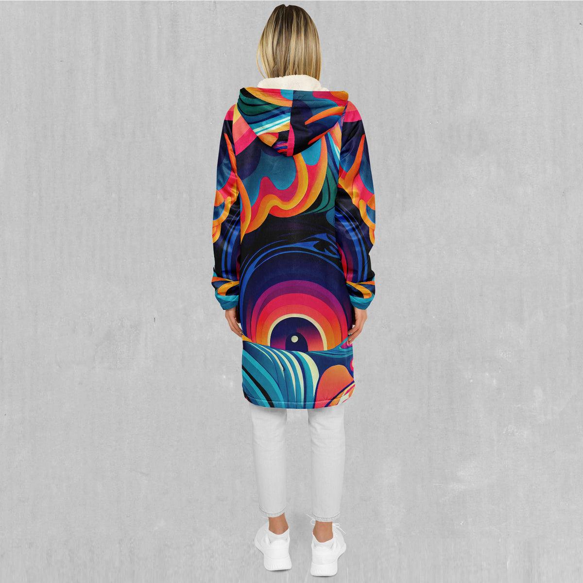 Psychedelic Vortex Zip Up Cloak (White Fur)