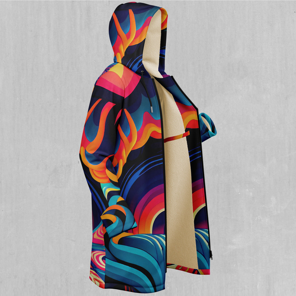 Psychedelic Vortex Zip Up Cloak (White Fur)
