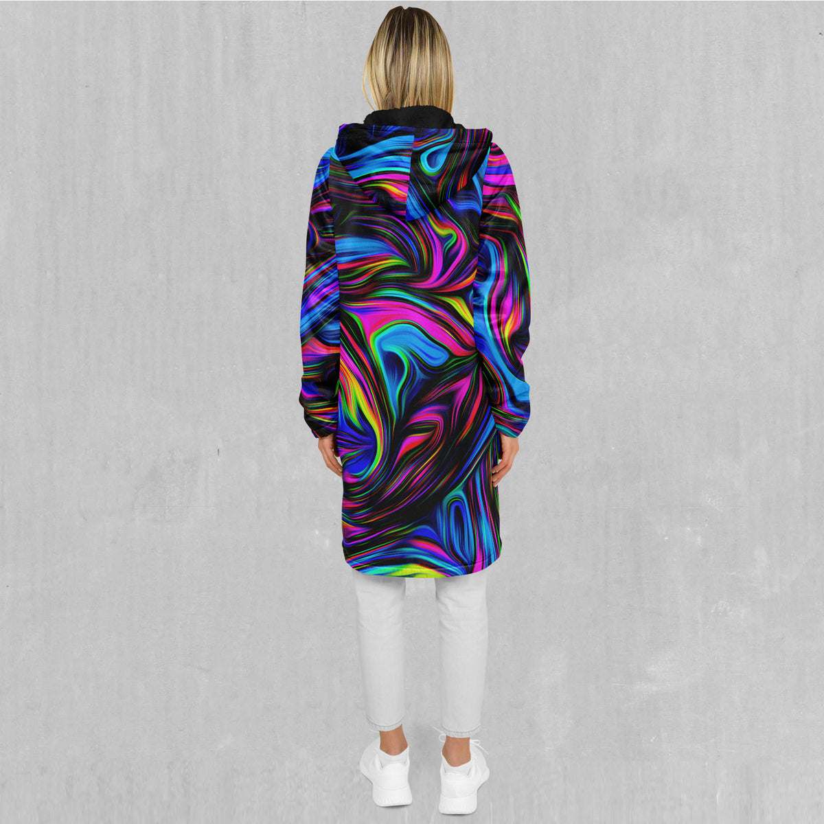 Psychedelic Waves Zip Up Cloak (Black Fur)