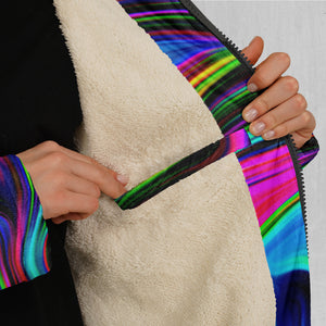 Psychedelic Waves Zip Up Cloak (White Fur)