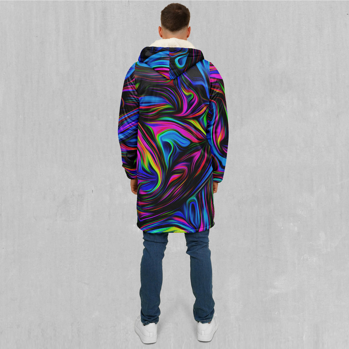 Psychedelic Waves Zip Up Cloak (White Fur)