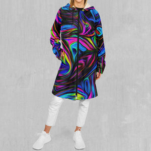 Psychedelic Waves Zip Up Cloak (White Fur)