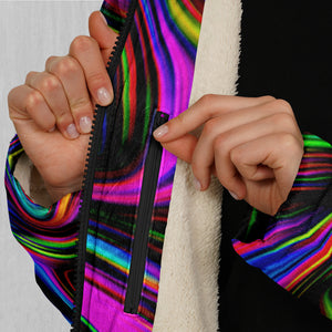 Psychedelic Waves Zip Up Cloak (White Fur)